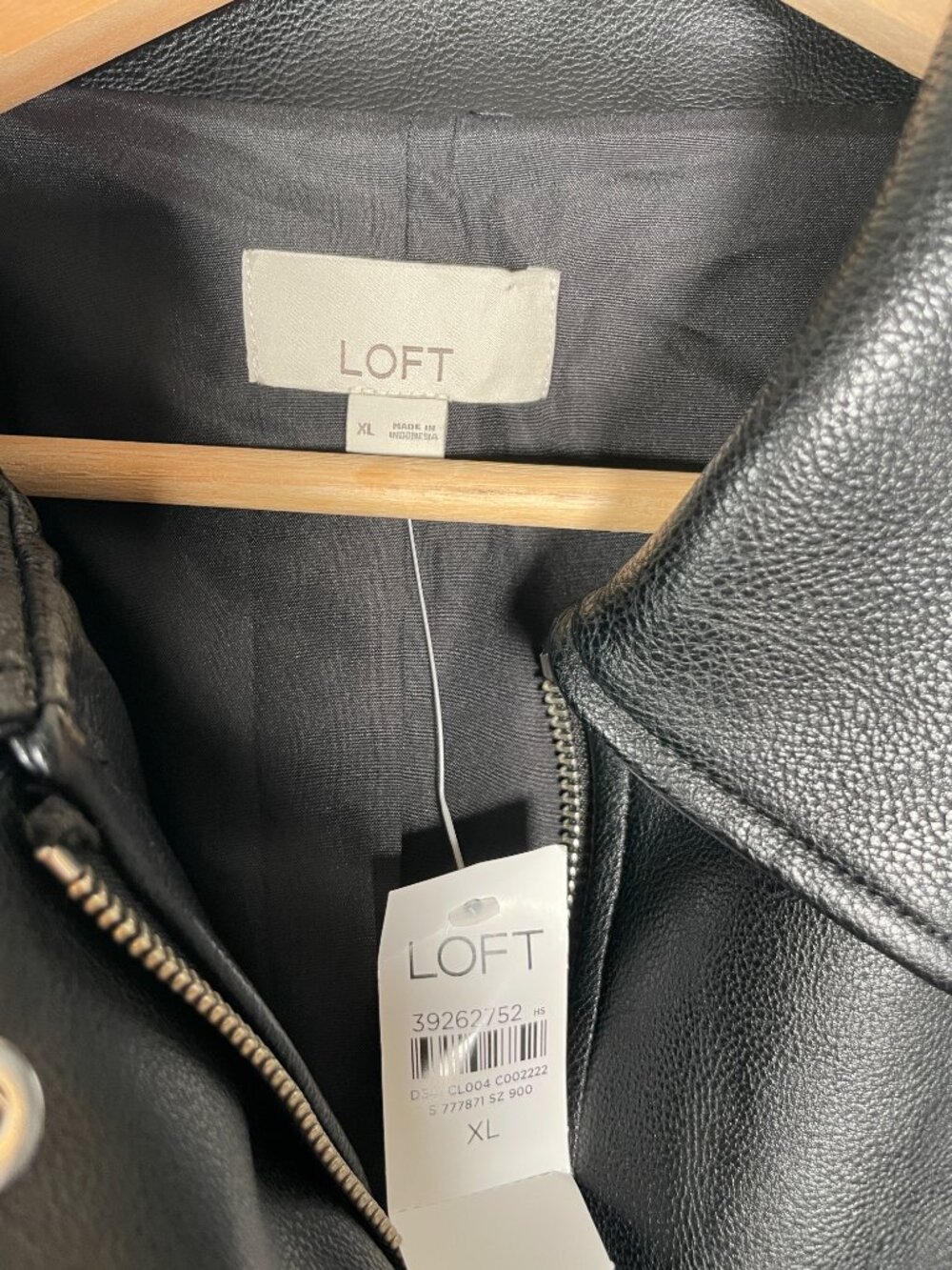 LOFT Pebbled Faux Leather Jacket XL Black Oversized Biker - Picture 4 of 8